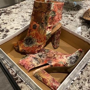 Floral suede peep toe bootie